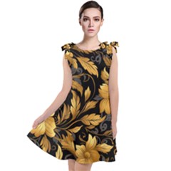 Flower Gold Floral Tie Up Tunic Dress by Vaneshop