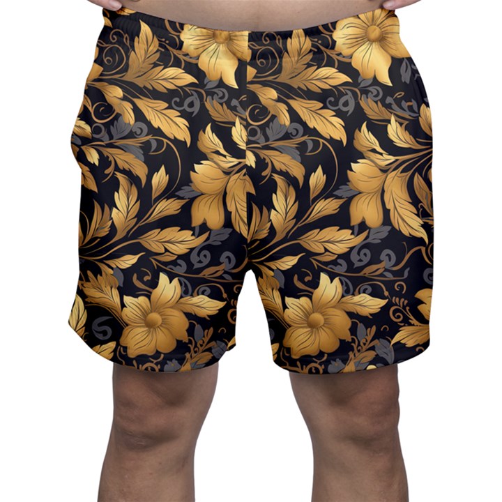 Flower Gold Floral Men s Shorts