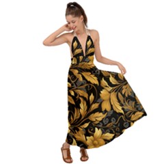 Flower Gold Floral Backless Maxi Beach Dress by Vaneshop