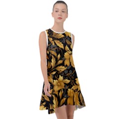 Flower Gold Floral Frill Swing Dress by Vaneshop