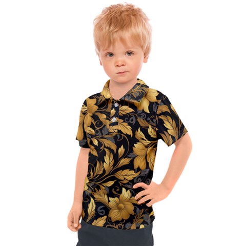 Flower Gold Floral Kids  Polo Tee by Vaneshop