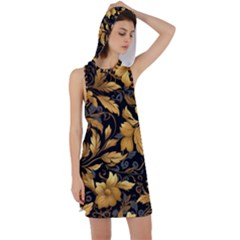 Flower Gold Floral Racer Back Hoodie Dress by Vaneshop