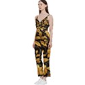 Flower Gold Floral V-Neck Spaghetti Strap Tie Front Jumpsuit View2