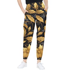 Flower Gold Floral Women s Tapered Pants by Vaneshop