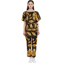 Flower Gold Floral Batwing Lightweight Chiffon Jumpsuit by Vaneshop