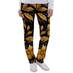 Flower Gold Floral Women s Casual Pants by Vaneshop