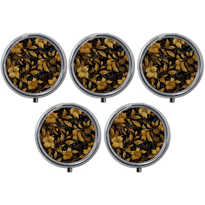 Flower Gold Floral Mini Round Pill Box (Pack of 5)