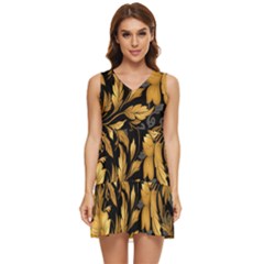 Flower Gold Floral Tiered Sleeveless Mini Dress by Vaneshop