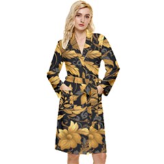 Flower Gold Floral Long Sleeve Velvet Robe