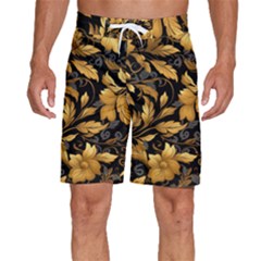 Flower Gold Floral Men s Beach Shorts