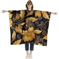 Flower Gold Floral Women s Hooded Rain Ponchos by Vaneshop