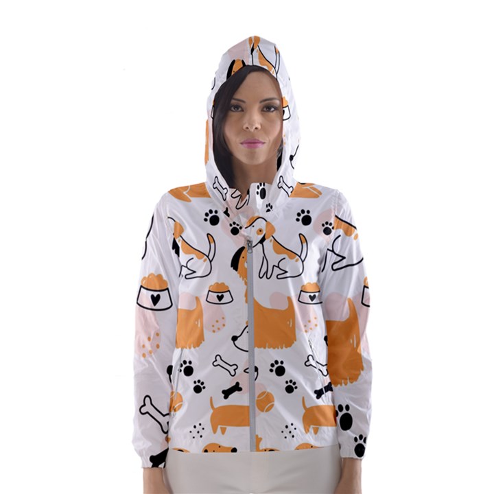 Seamless Pattern Of Cute Dog Puppy Cartoon Funny And Happy Women s Hooded Windbreaker