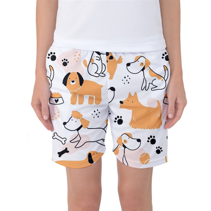 Seamless Pattern Of Cute Dog Puppy Cartoon Funny And Happy Women s Basketball Shorts