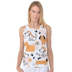 Seamless Pattern Of Cute Dog Puppy Cartoon Funny And Happy Women s Basketball Tank Top by Wav3s