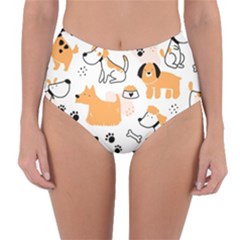 Seamless Pattern Of Cute Dog Puppy Cartoon Funny And Happy Reversible High-waist Bikini Bottoms