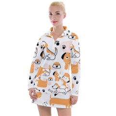 Seamless Pattern Of Cute Dog Puppy Cartoon Funny And Happy Women s Long Sleeve Casual Dress by Wav3s