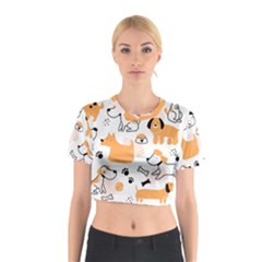 Seamless Pattern Of Cute Dog Puppy Cartoon Funny And Happy Cotton Crop Top by Wav3s