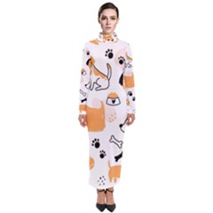 Seamless Pattern Of Cute Dog Puppy Cartoon Funny And Happy Turtleneck Maxi Dress by Wav3s