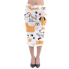 Seamless Pattern Of Cute Dog Puppy Cartoon Funny And Happy Midi Pencil Skirt by Wav3s