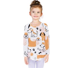 Seamless Pattern Of Cute Dog Puppy Cartoon Funny And Happy Kids  Long Sleeve Tee