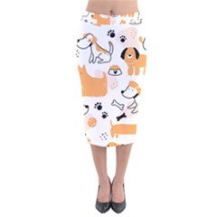 Seamless Pattern Of Cute Dog Puppy Cartoon Funny And Happy Velvet Midi Pencil Skirt by Wav3s