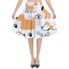 Seamless Pattern Of Cute Dog Puppy Cartoon Funny And Happy Flared Midi Skirt by Wav3s