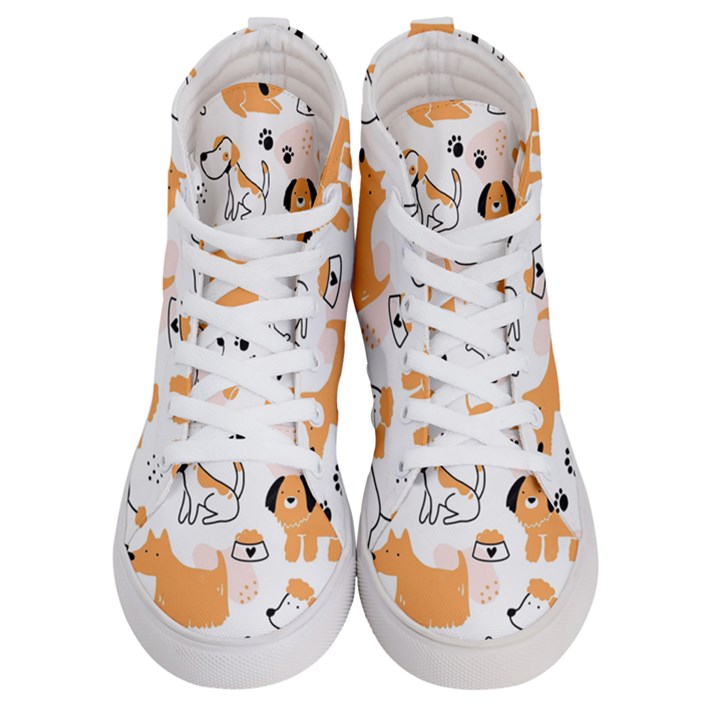 Seamless Pattern Of Cute Dog Puppy Cartoon Funny And Happy Women s Hi-Top Skate Sneakers