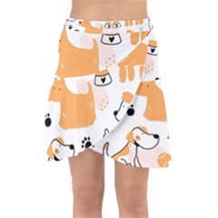 Seamless Pattern Of Cute Dog Puppy Cartoon Funny And Happy Wrap Front Skirt by Wav3s