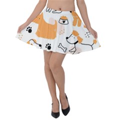 Seamless Pattern Of Cute Dog Puppy Cartoon Funny And Happy Velvet Skater Skirt by Wav3s