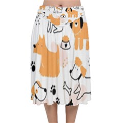 Seamless Pattern Of Cute Dog Puppy Cartoon Funny And Happy Velvet Flared Midi Skirt by Wav3s