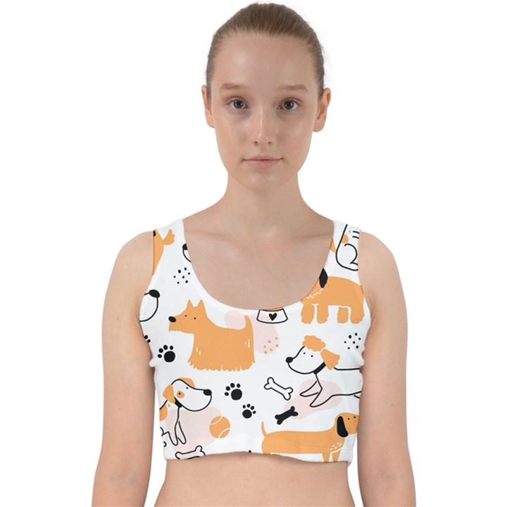 Seamless Pattern Of Cute Dog Puppy Cartoon Funny And Happy Velvet Racer Back Crop Top