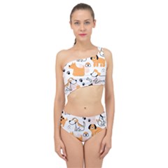 Seamless Pattern Of Cute Dog Puppy Cartoon Funny And Happy Spliced Up Two Piece Swimsuit by Wav3s