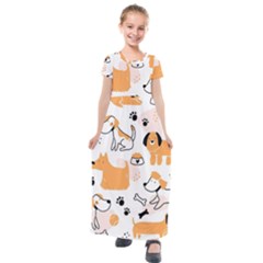 Seamless Pattern Of Cute Dog Puppy Cartoon Funny And Happy Kids  Short Sleeve Maxi Dress