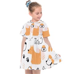 Seamless Pattern Of Cute Dog Puppy Cartoon Funny And Happy Kids  Sailor Dress by Wav3s