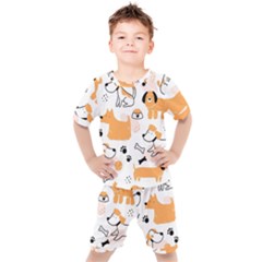 Seamless Pattern Of Cute Dog Puppy Cartoon Funny And Happy Kids  Tee And Shorts Set by Wav3s