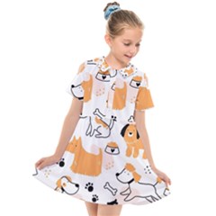 Seamless Pattern Of Cute Dog Puppy Cartoon Funny And Happy Kids  Short Sleeve Shirt Dress by Wav3s