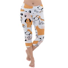 Seamless Pattern Of Cute Dog Puppy Cartoon Funny And Happy Lightweight Velour Capri Yoga Leggings by Wav3s