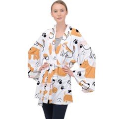 Seamless Pattern Of Cute Dog Puppy Cartoon Funny And Happy Long Sleeve Velvet Kimono 