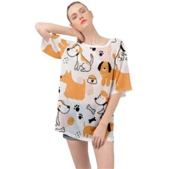 Seamless Pattern Of Cute Dog Puppy Cartoon Funny And Happy Oversized Chiffon Top by Wav3s