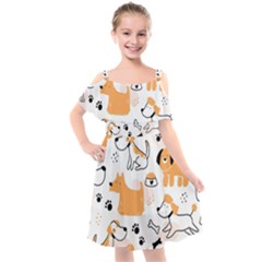 Seamless Pattern Of Cute Dog Puppy Cartoon Funny And Happy Kids  Cut Out Shoulders Chiffon Dress by Wav3s