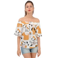 Seamless Pattern Of Cute Dog Puppy Cartoon Funny And Happy Off Shoulder Short Sleeve Top by Wav3s