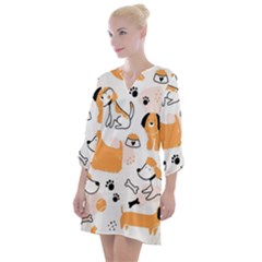 Seamless Pattern Of Cute Dog Puppy Cartoon Funny And Happy Open Neck Shift Dress by Wav3s