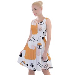 Seamless Pattern Of Cute Dog Puppy Cartoon Funny And Happy Knee Length Skater Dress by Wav3s