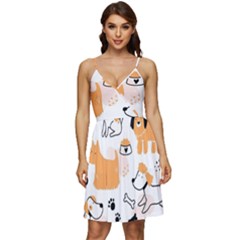 Seamless Pattern Of Cute Dog Puppy Cartoon Funny And Happy V-neck Pocket Summer Dress  by Wav3s