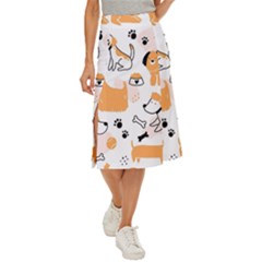 Seamless Pattern Of Cute Dog Puppy Cartoon Funny And Happy Midi Panel Skirt by Wav3s