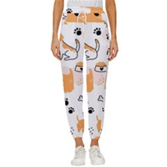 Seamless Pattern Of Cute Dog Puppy Cartoon Funny And Happy Women s Cropped Drawstring Pants by Wav3s