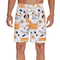 Seamless Pattern Of Cute Dog Puppy Cartoon Funny And Happy Men s Beach Shorts by Wav3s