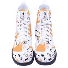 Seamless Pattern Of Cute Dog Puppy Cartoon Funny And Happy Kid s High-top Canvas Sneakers by Wav3s