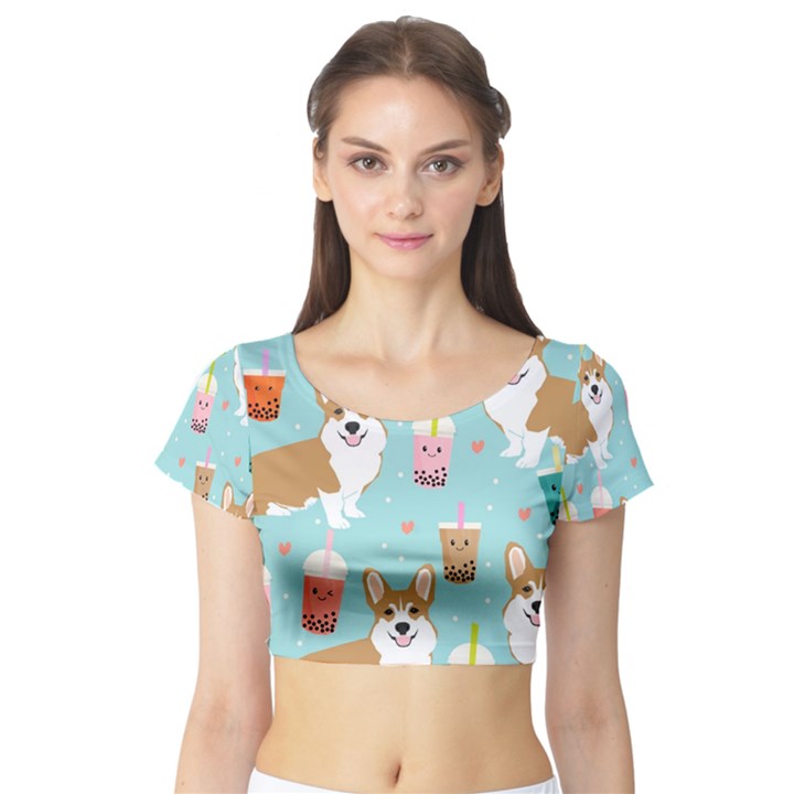 Welsh Corgi Boba Tea Bubble Cute Kawaii Dog Breed Short Sleeve Crop Top