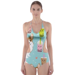 Welsh Corgi Boba Tea Bubble Cute Kawaii Dog Breed Cut-out One Piece Swimsuit by Wav3s